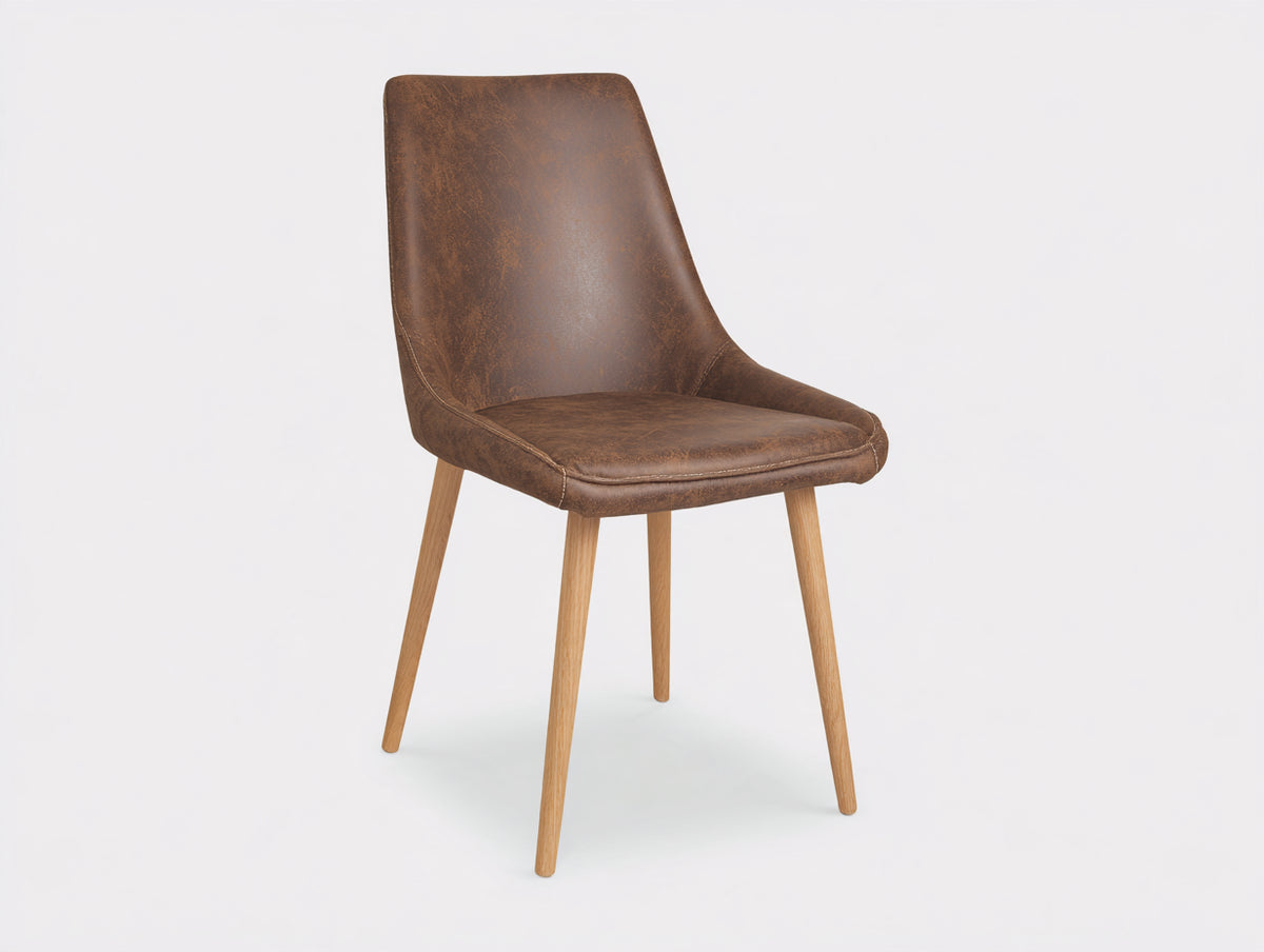 Esszimmerstuhl mit Bezug in Lederoptik 56x60x88 cm - Braun und Holz - gepolsterte Sitzschale mit hoher Rückenlehne - moderner Stil für Esszimmer