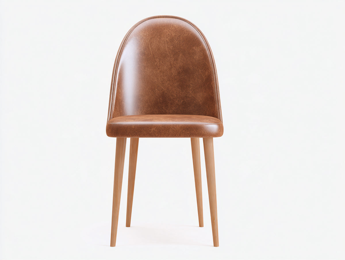 Esszimmerstuhl Kunstleder 48 x 55 x 88 cm - Cognac-Natur - Gepolsterter Sitz mit hoher Rückenlehne