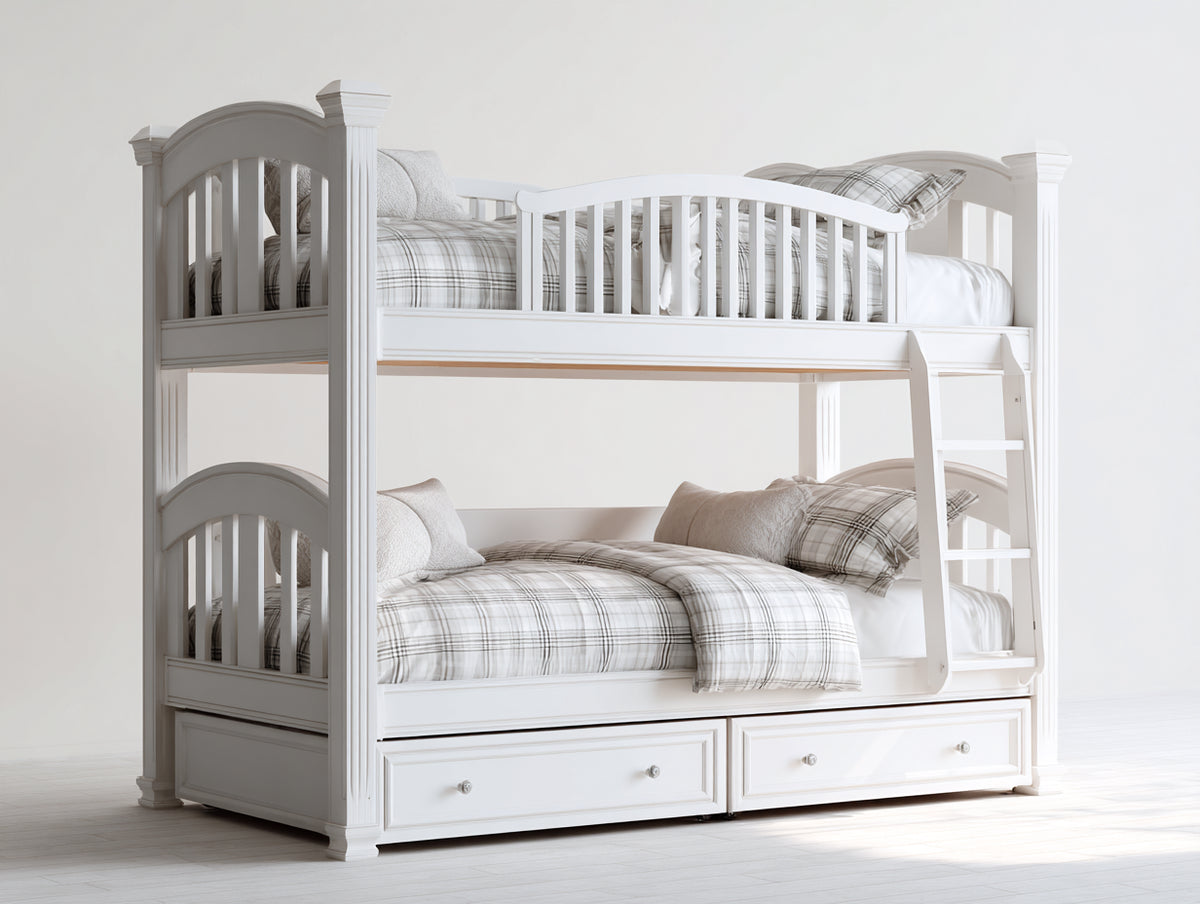 Etagenbett 210x105x185 cm - Weiß - 2 Schlafplätze mit Leiter und 2 Schubladen - klassisches Etagenbett für Schlafzimmer