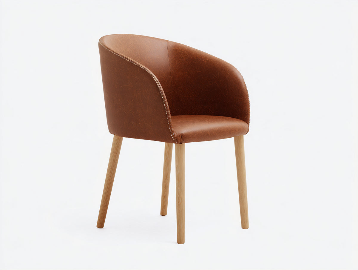Esszimmerstuhl mit Bezug in Lederoptik 60 x 58 x 82 cm - Braun-Naturholz - Geschwungene Rückenlehne und modernes Design