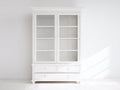 Vitrine 110x45x190 cm - Weiß - 2 Glastüren und 3 Schubladen - klassische Vitrine für Wohnzimmer und Esszimmer