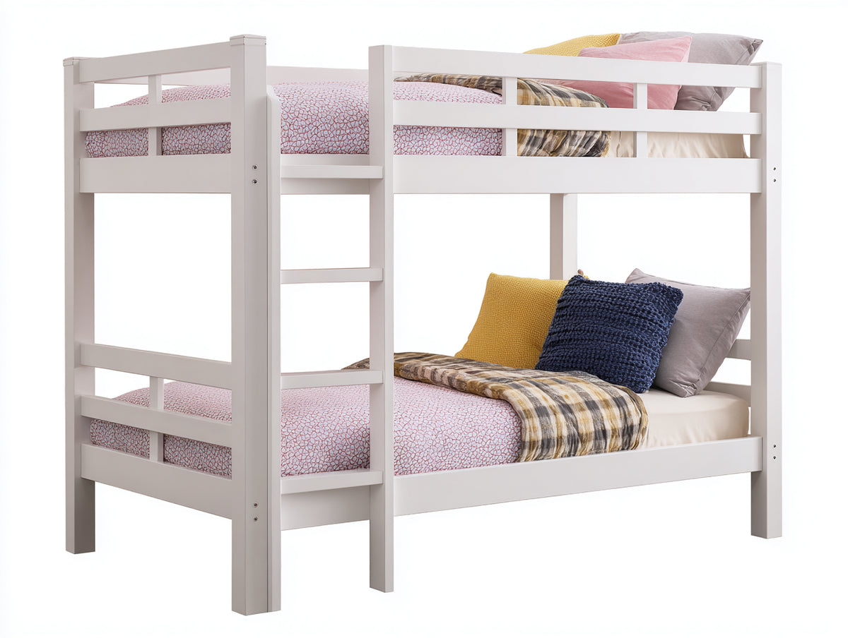Etagenbett Holz 205x105x180 cm - Weiß - Modernes Design mit integrierter Leiter für Kinderzimmer