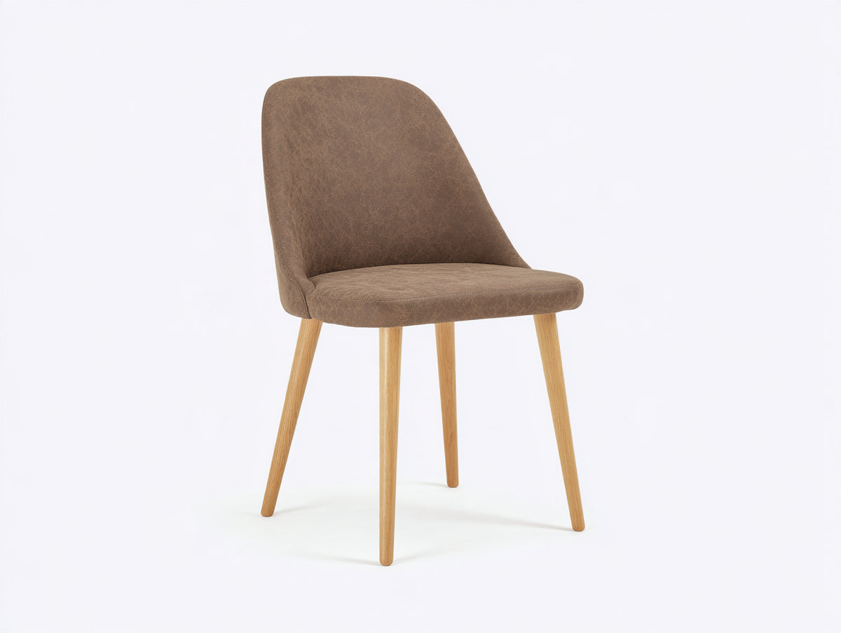 Esszimmerstuhl Kunstleder 55 x 50 x 86 cm - Braun-Natur - Gepolsterter Sitz mit hoher Rückenlehne