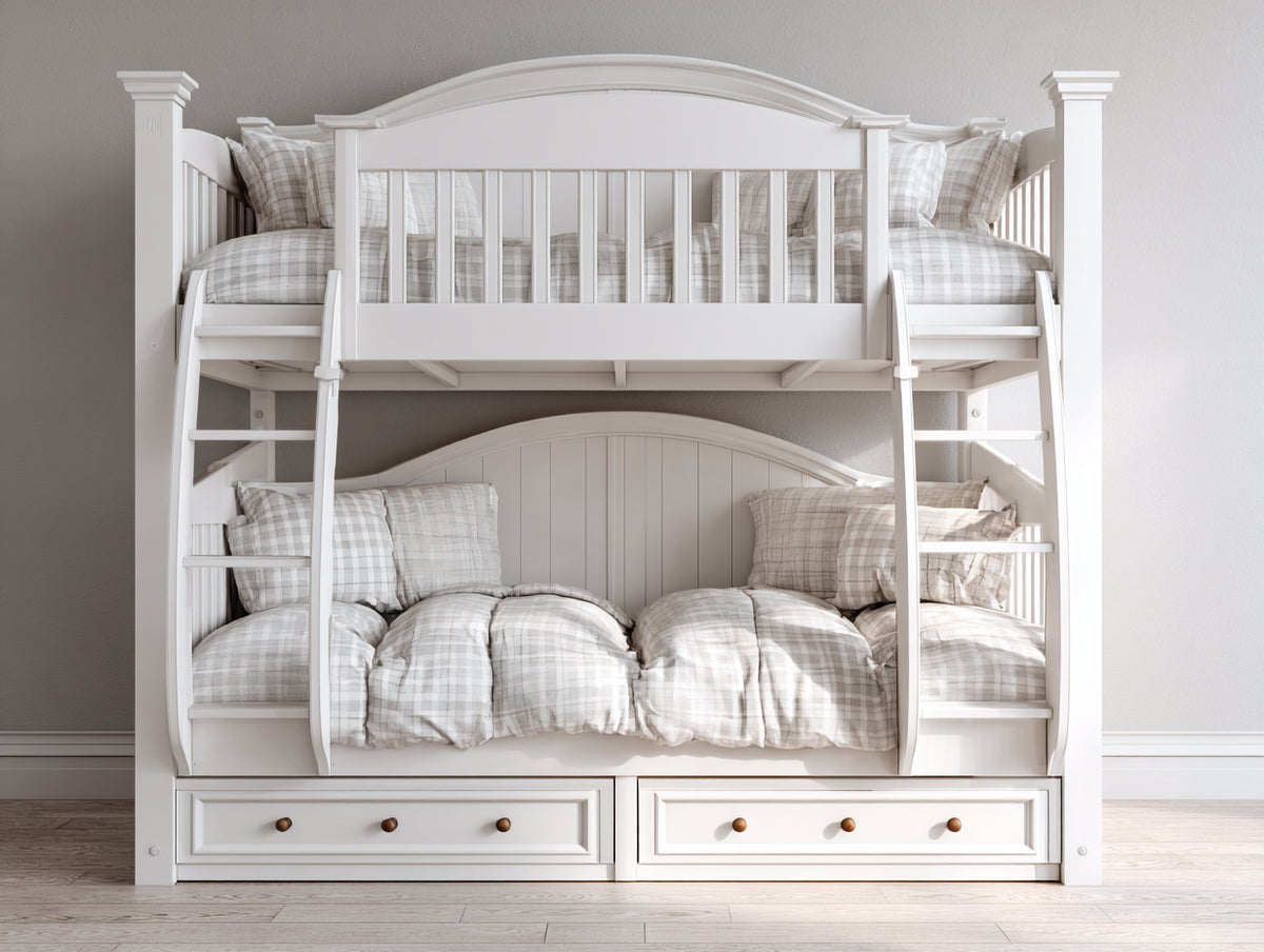 Etagenbett 210 x 105 x 180 cm - Weiß - klassisches Hochbett mit 2 Schubladen und zwei integrierten Leitern