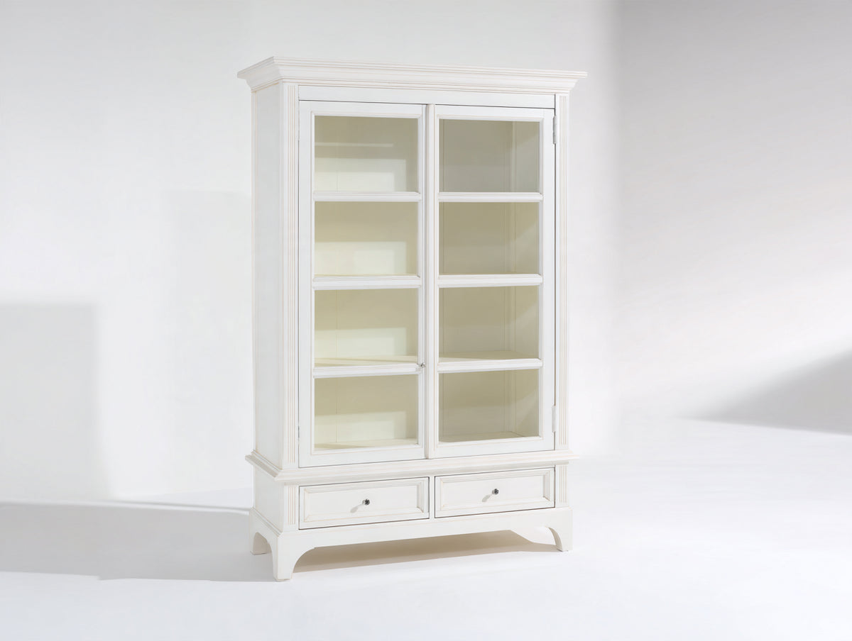 Vitrine 100 x 42 x 185 cm - Weiß - klassische Standvitrine mit 2 Glastüren und 2 Schubladen