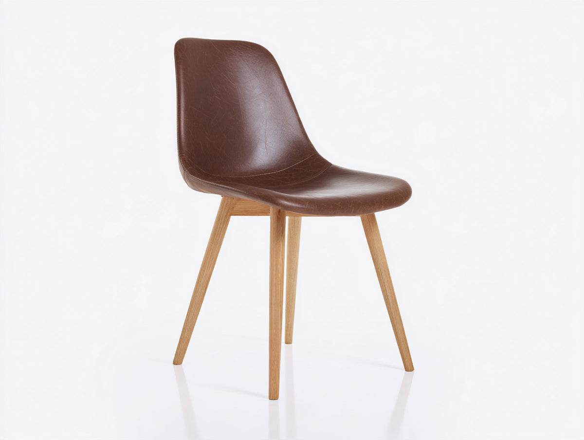 Esszimmerstuhl mit Bezug in Lederoptik 54x58x85 cm - Braun und Holz - gepolsterte Sitzschale mit hoher Rückenlehne - moderner Stil für Esszimmer