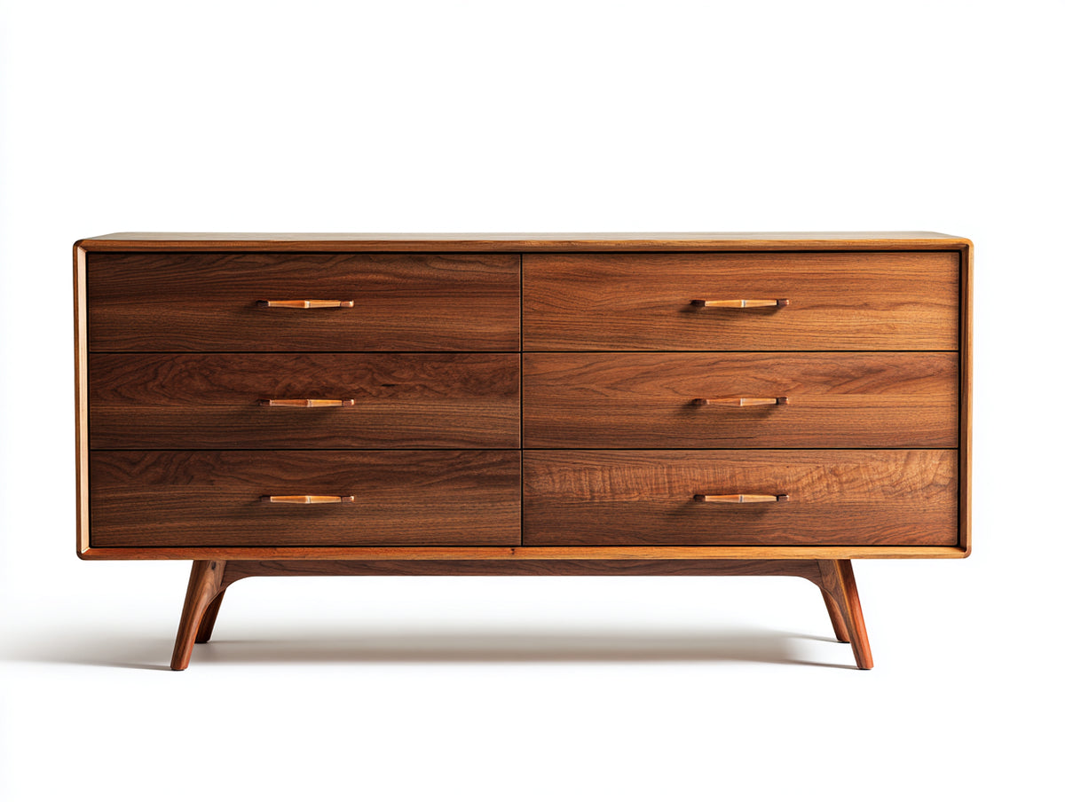 Kommode mit Schubladen - Holzoptik 150 x 45 x 80 cm - Braun - 6 Schubladen im Mid-Century-Stil