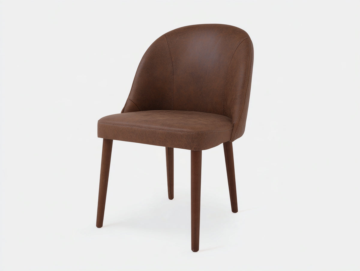 Esszimmerstuhl mit Bezug in Lederoptik 55x60x86 cm - Braun und Holz - gepolsterte Sitzfläche mit hoher Rückenlehne - moderner Stil für Esszimmer