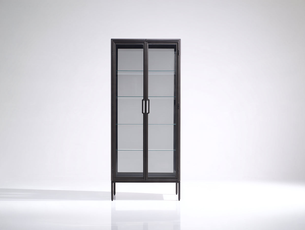 Vitrine aus Metall und Glas 80 x 40 x 180 cm - Schwarz - Modernes Design mit 2 Glastüren