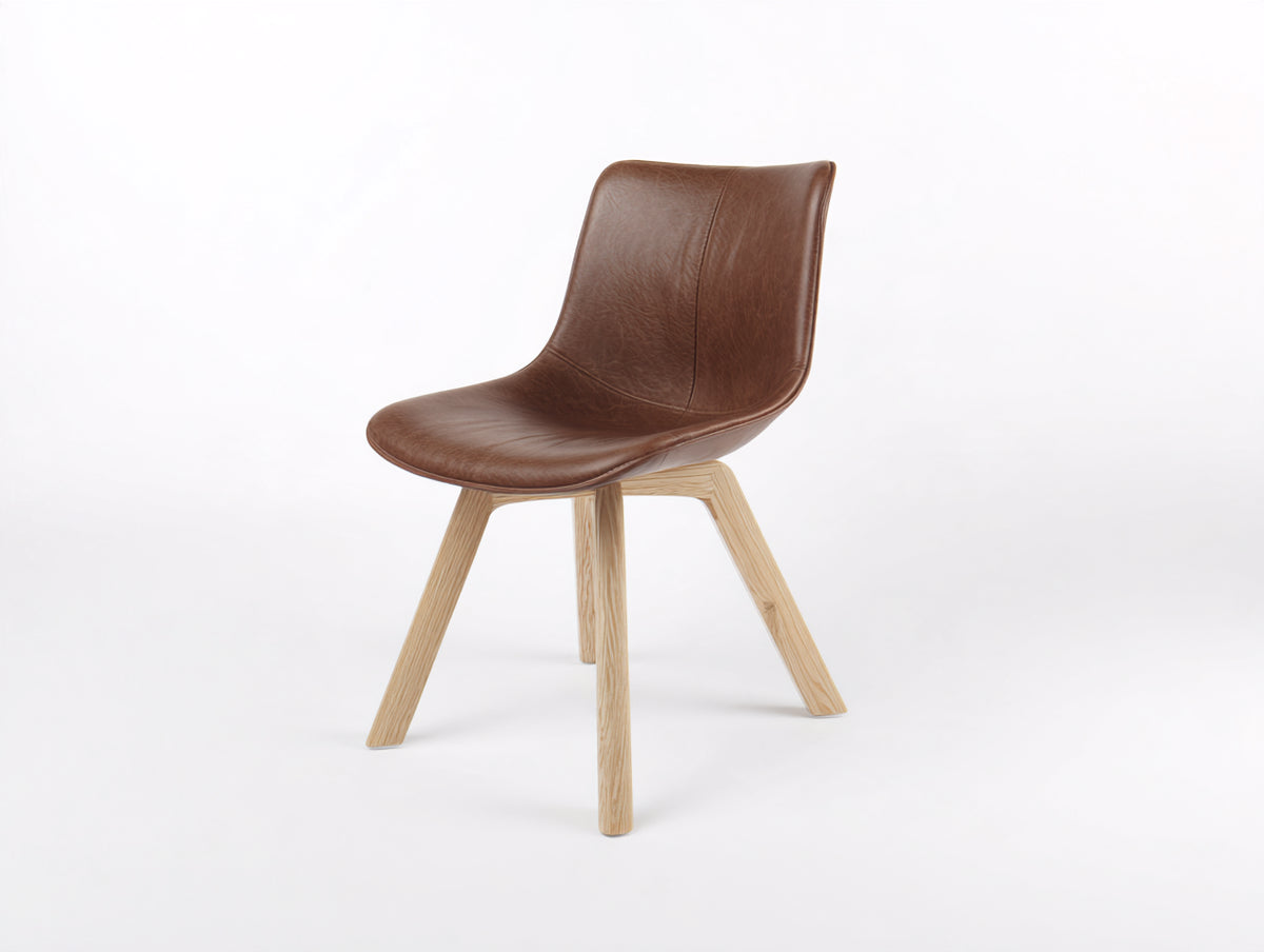 Esszimmerstuhl mit Bezug in Lederoptik 55x60x86 cm - Braun und Holz - ergonomisch geformte Sitzschale - moderner Stil für Esszimmer