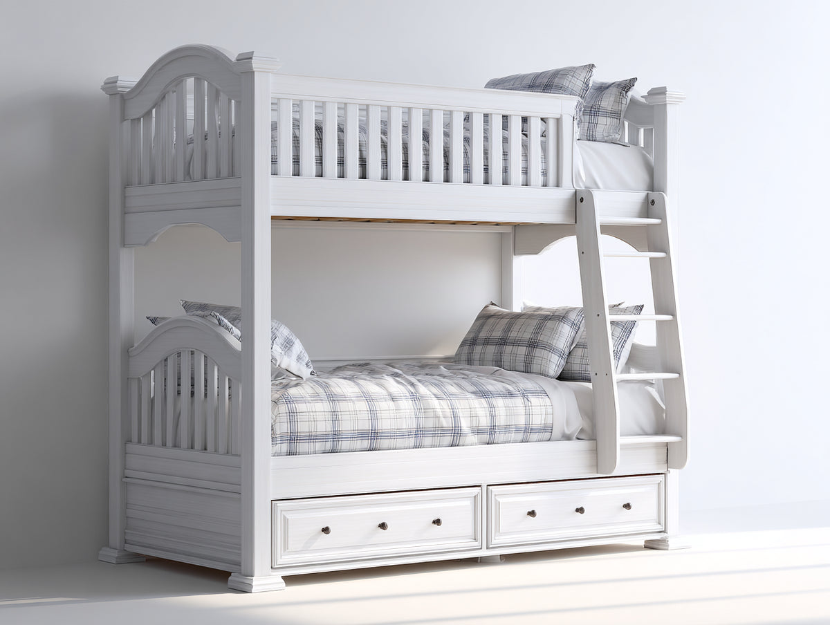 Etagenbett aus Holz 210 x 105 x 185 cm - Weiß - Klassisches Design mit Leiter und 2 Schubladen