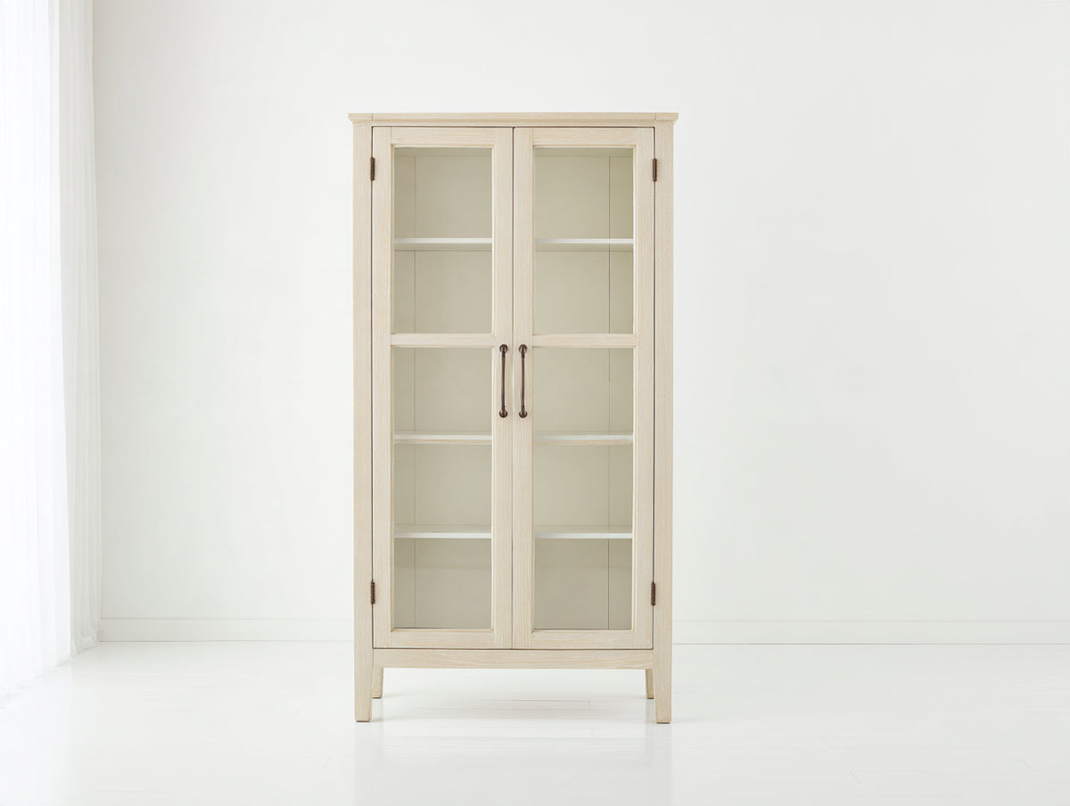 Vitrine aus Holzwerkstoff und Glas 90 x 40 x 180 cm - Naturholzfarben - Klassisches Design mit 2 Glastüren