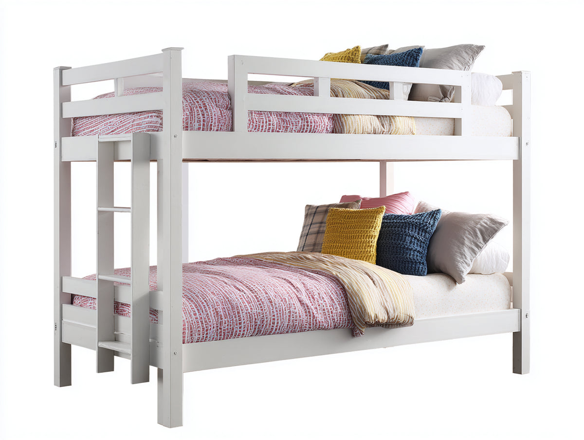 Etagenbett 205x100x165 cm - Weiß - 2 Schlafplätze mit Leiter und Schutzleisten - platzsparendes Etagenbett für Schlafzimmer