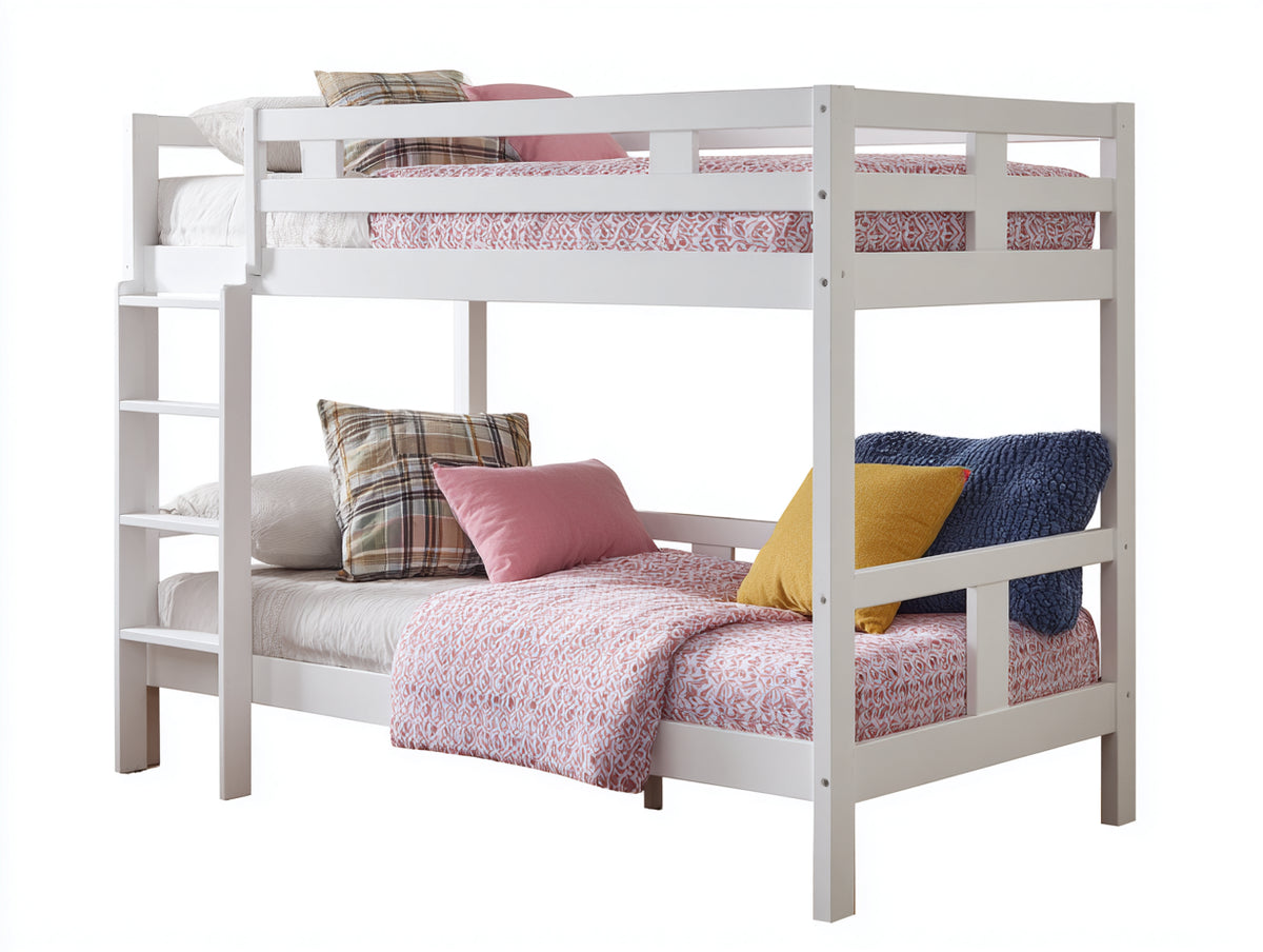 Etagenbett Holz 200 x 100 x 160 cm - Weiß - 2 Schlafplätze mit Leiter und Absturzsicherung